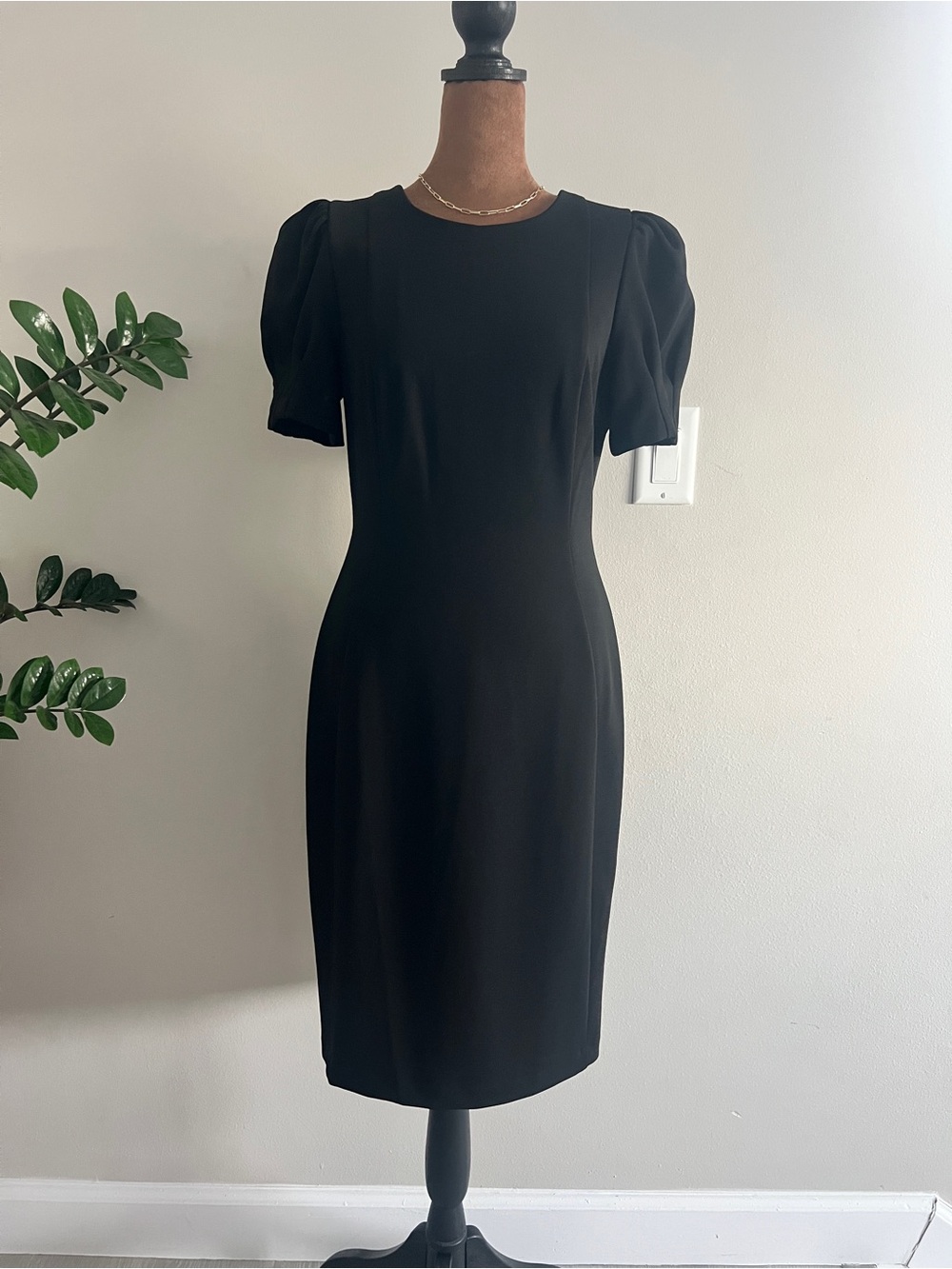 Dkny Black Midi Dress with Puff Sleeves